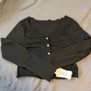 Dazy Black Cropped Cardigan w/ Heart Buttons